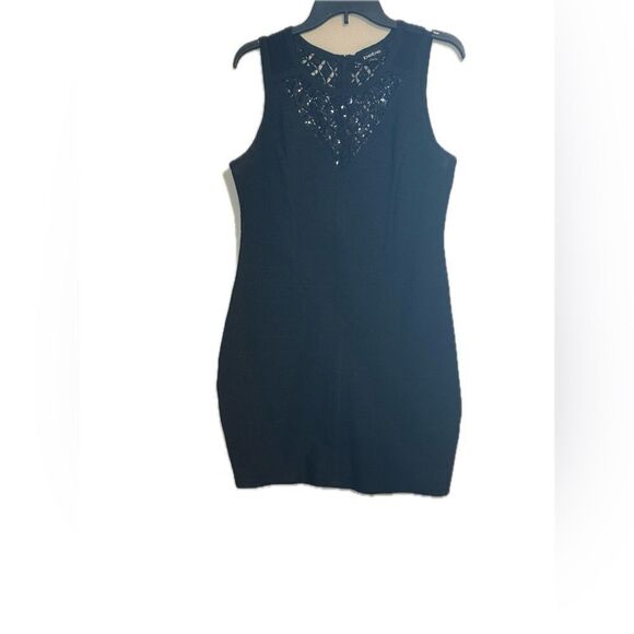 BEBE Jet Black Women L Body con Dress Crochet Mesh Sequin Detail bandage dress - Picture 2 of 9